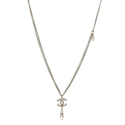 Chanel Pearl Crystal CC Drop Necklace Gold 1 of 7
