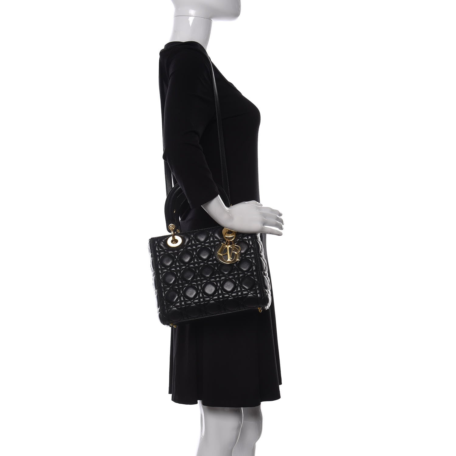 Christian Dior Lambskin Cannage Medium Lady Dior Black 2 of 10