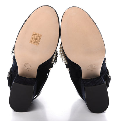 Chanel Velvet Satin Cap Cap Toe Short Boots 40 Navy Black 7 of 11