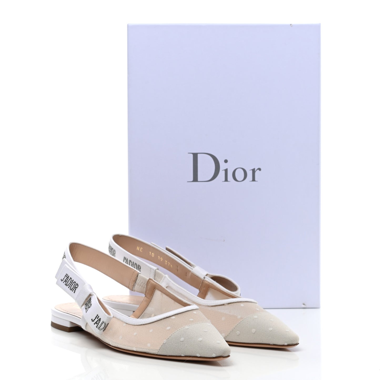 Mesh Plumetis Grosgrain Studded J'Adior Slingback Ballet Flats 37.5 White
