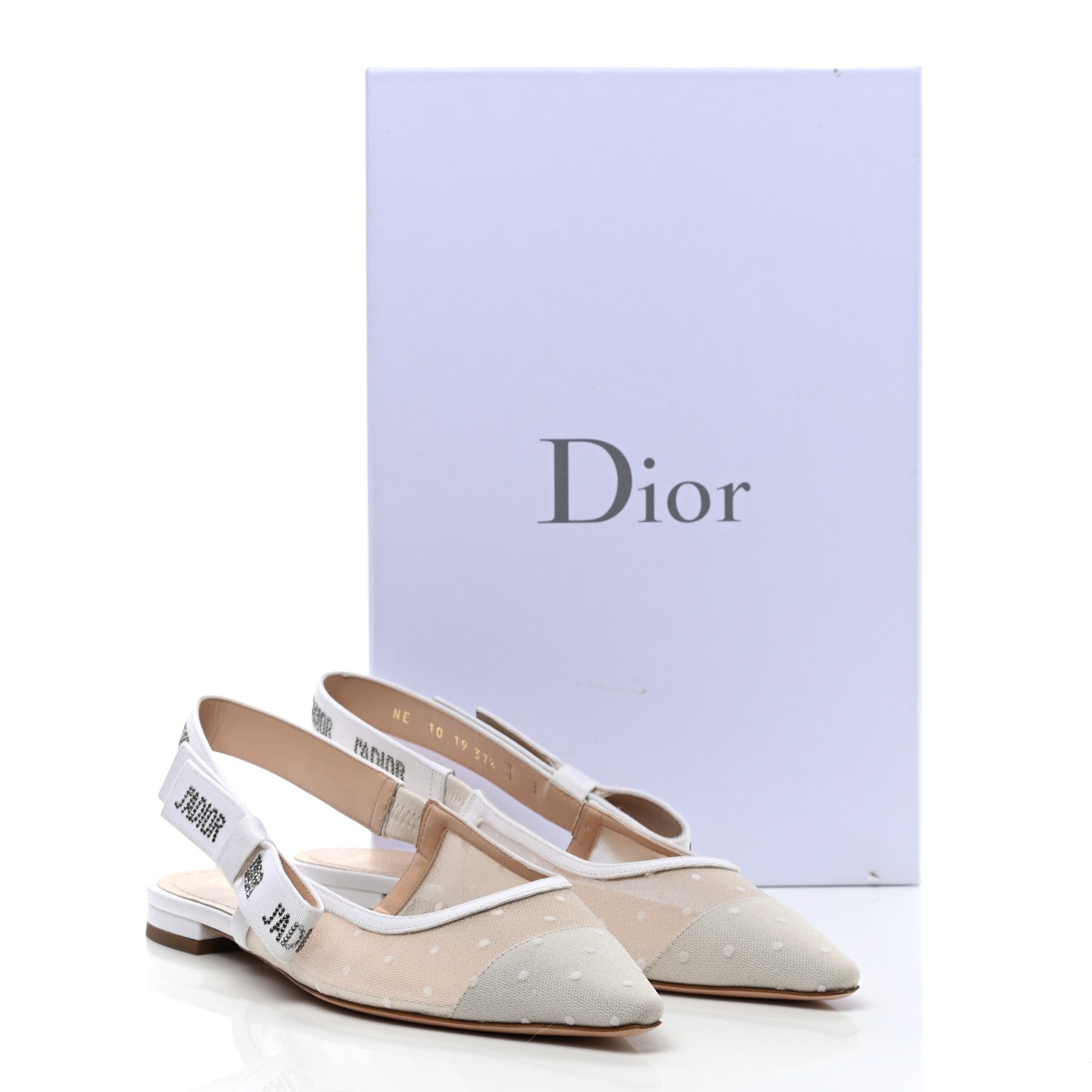Christian Dior Mesh Plumetis Grosgrain Studded J'Adior Slingback Ballet Flats 37.5 White 9 of 9