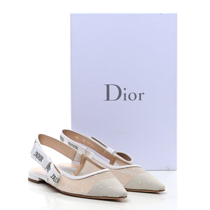 Christian Dior Mesh Plumetis Grosgrain Studded J'Adior Slingback Ballet Flats 37.5 White 9 of 9