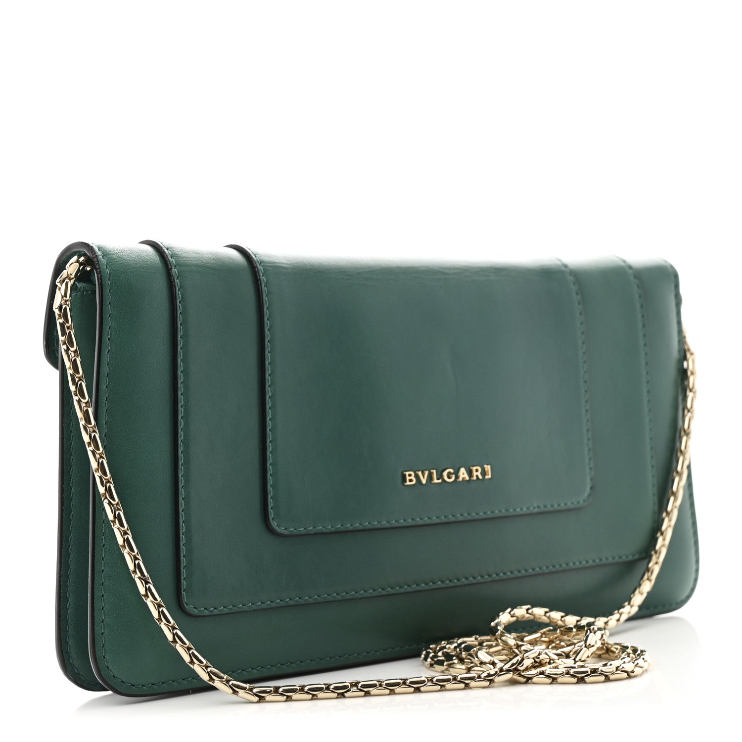 Bulgari Calfskin Serpenti Forever Flap Clutch  Emerald Green 3 of 12