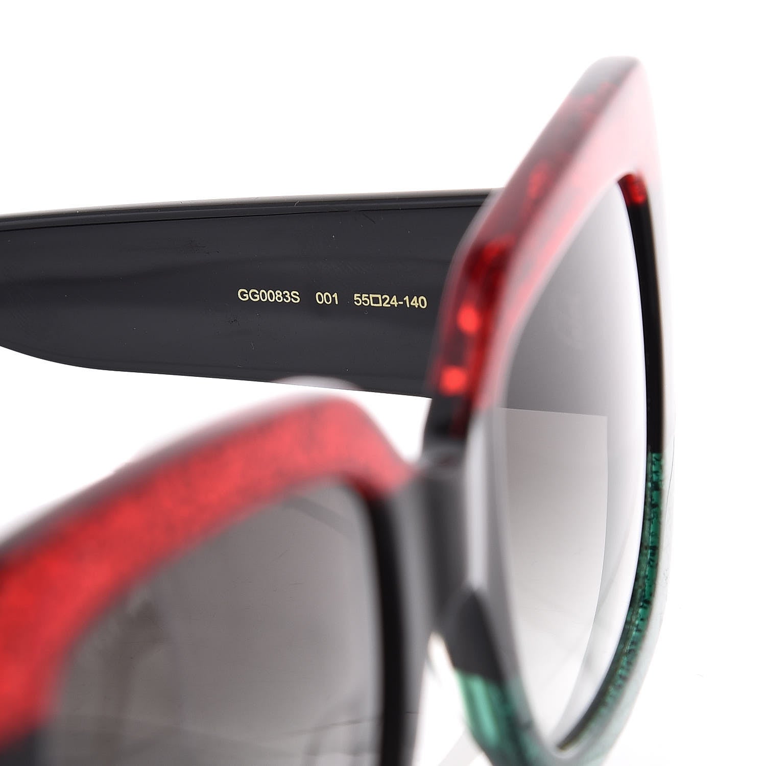 Gucci Square Frame GG0083S Sunglasses Glitter Red Black Green 6 of 9