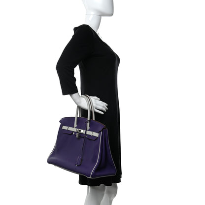 Hermes Togo Bi-Color Horseshoe Birkin 35 Iris Gris Perle 2 of 12