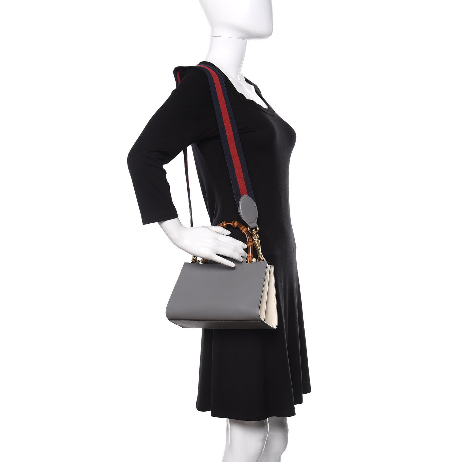 Gucci Nappa Bamboo Web Mini Nymphaea Top Handle Bag Deep Grey Mystic White 2 of 10