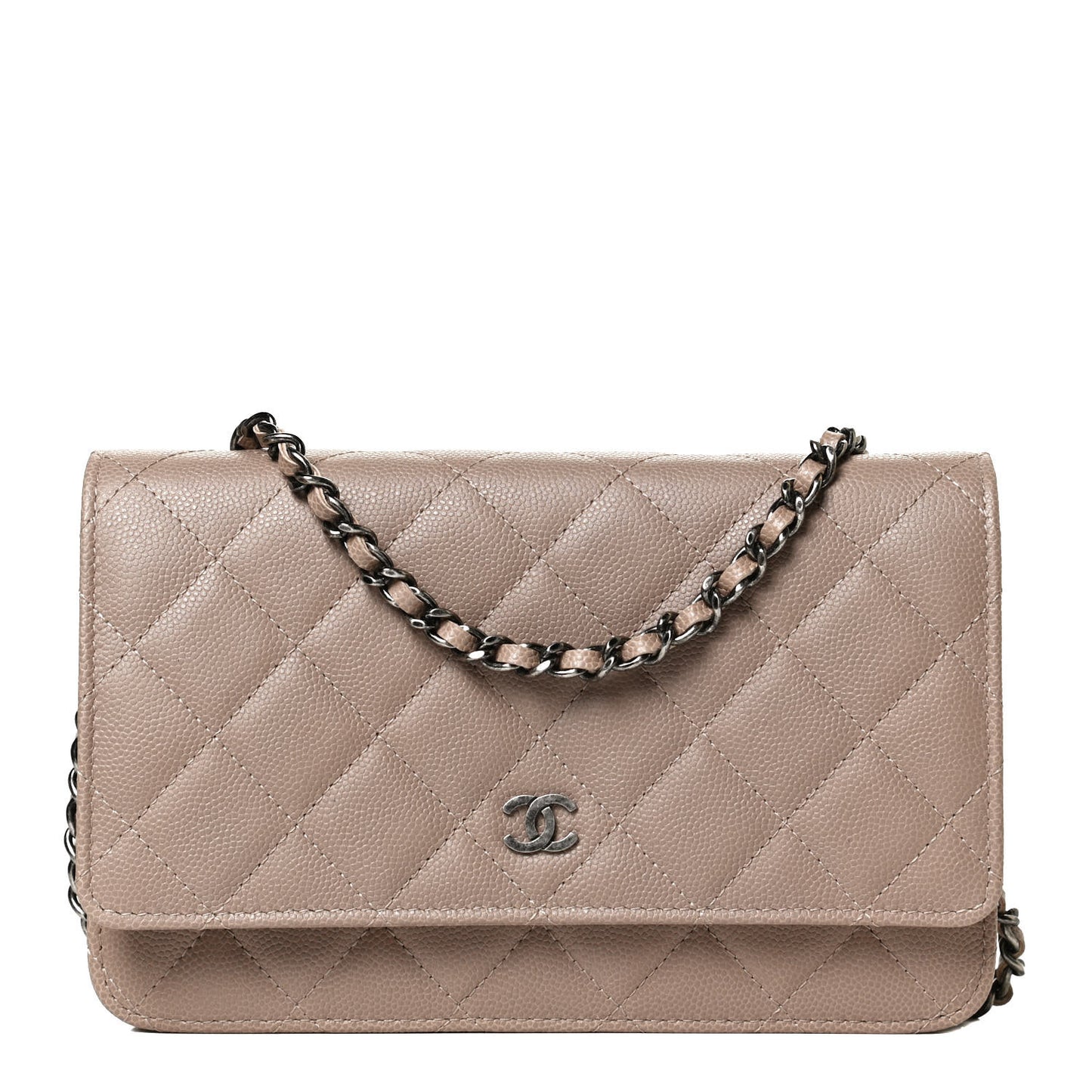 Caviar Quilted Wallet On Chain WOC Grey