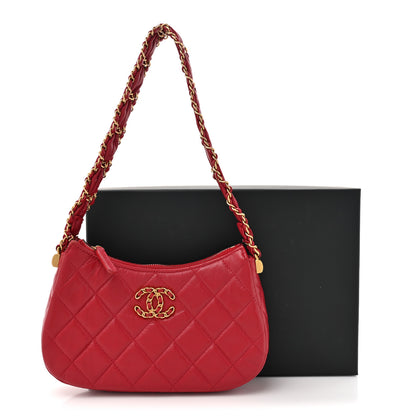 Chanel Crumpled Calfskin Quilted Braided CC Small Hobo Red 16 of 16