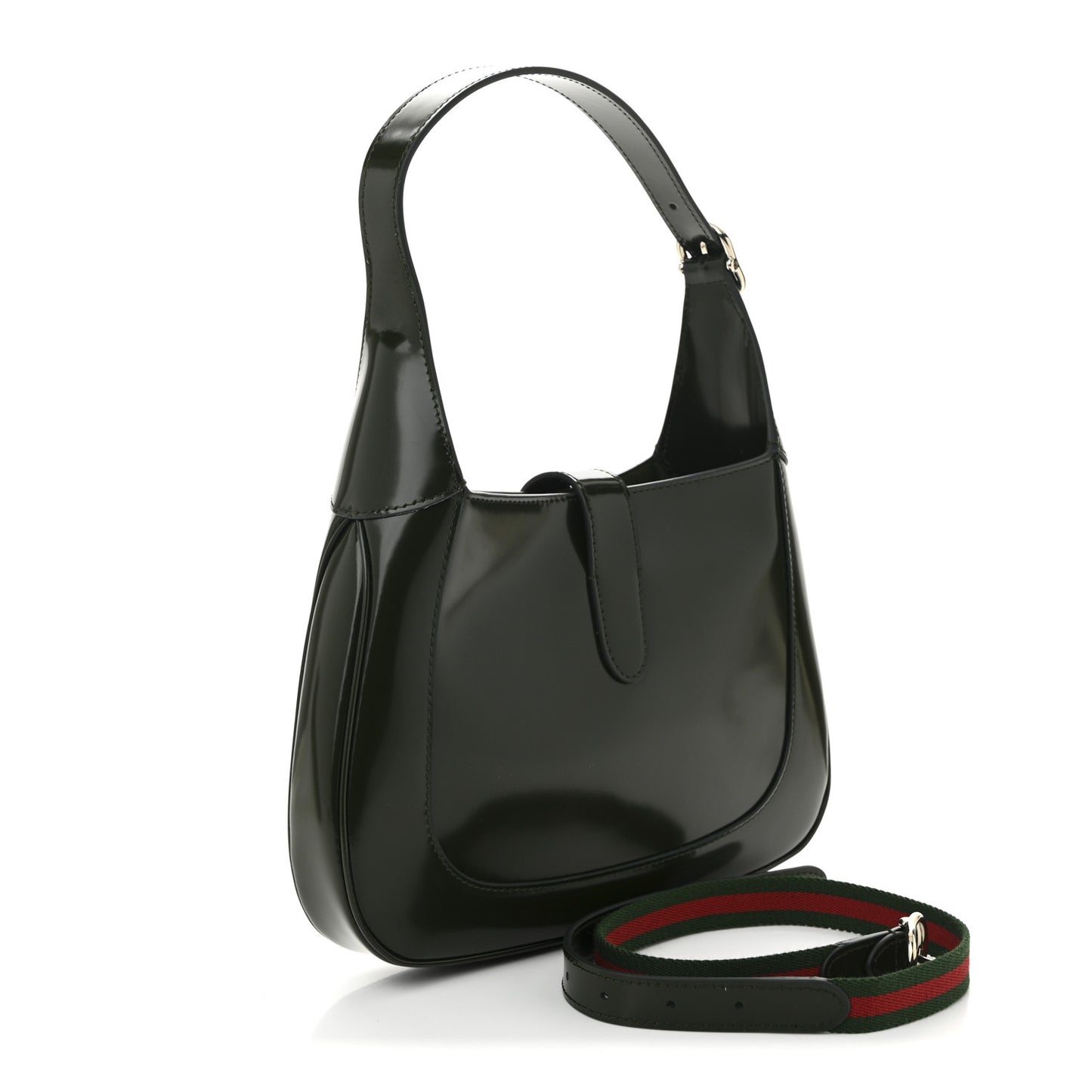 Glossed Calfskin Small Jackie Shoulder Bag Forest Green