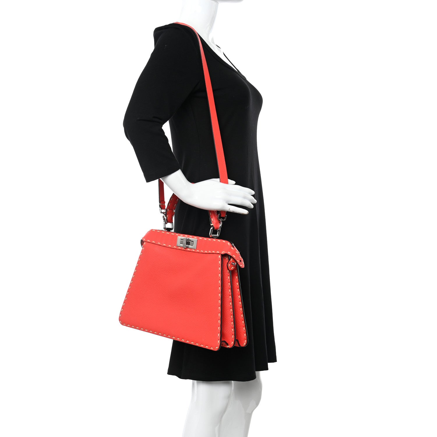 Fendi Vitello Granato Camoscio Selleria Macro Stitchings Medium Peekaboo I SEE U Satchel Tullipano 2 of 10