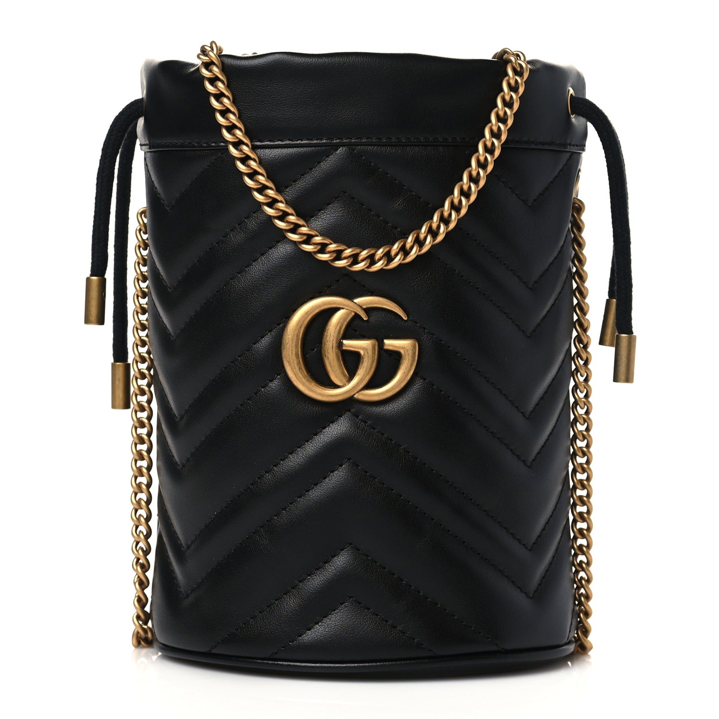 Calfskin Matelasse Mini GG Marmont 2.0 Bucket Bag Black
