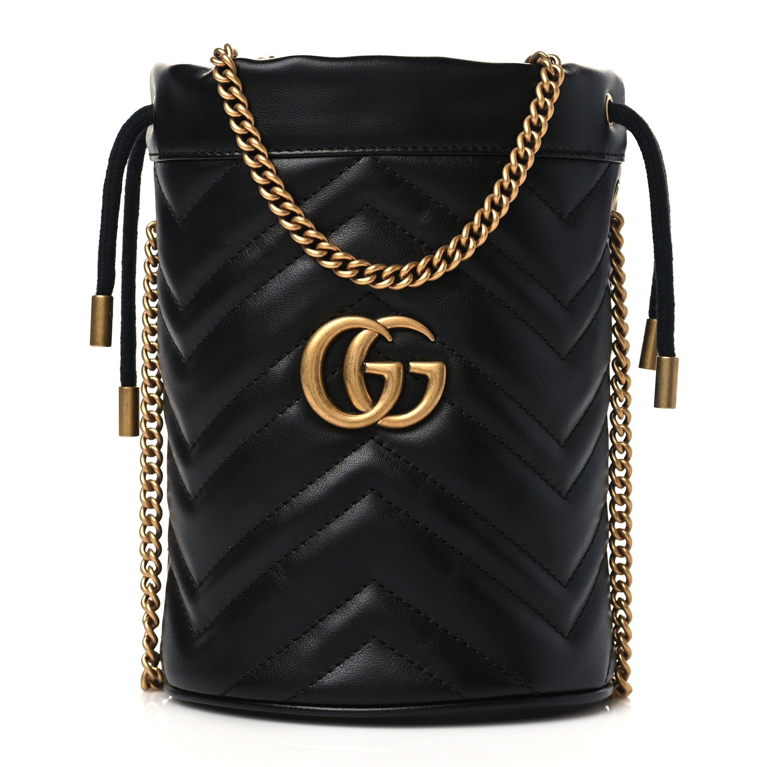 Gucci Calfskin Matelasse Mini GG Marmont 2.0 Bucket Bag Black 1 of 11