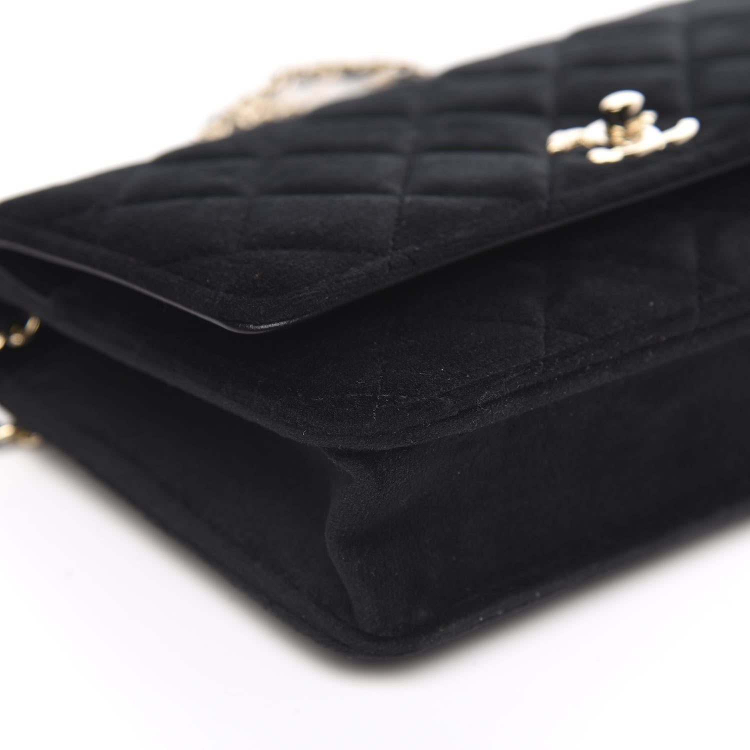 Chanel Velvet Quilted Pearl Crush Wallet On Chain WOC Black 11 of 12