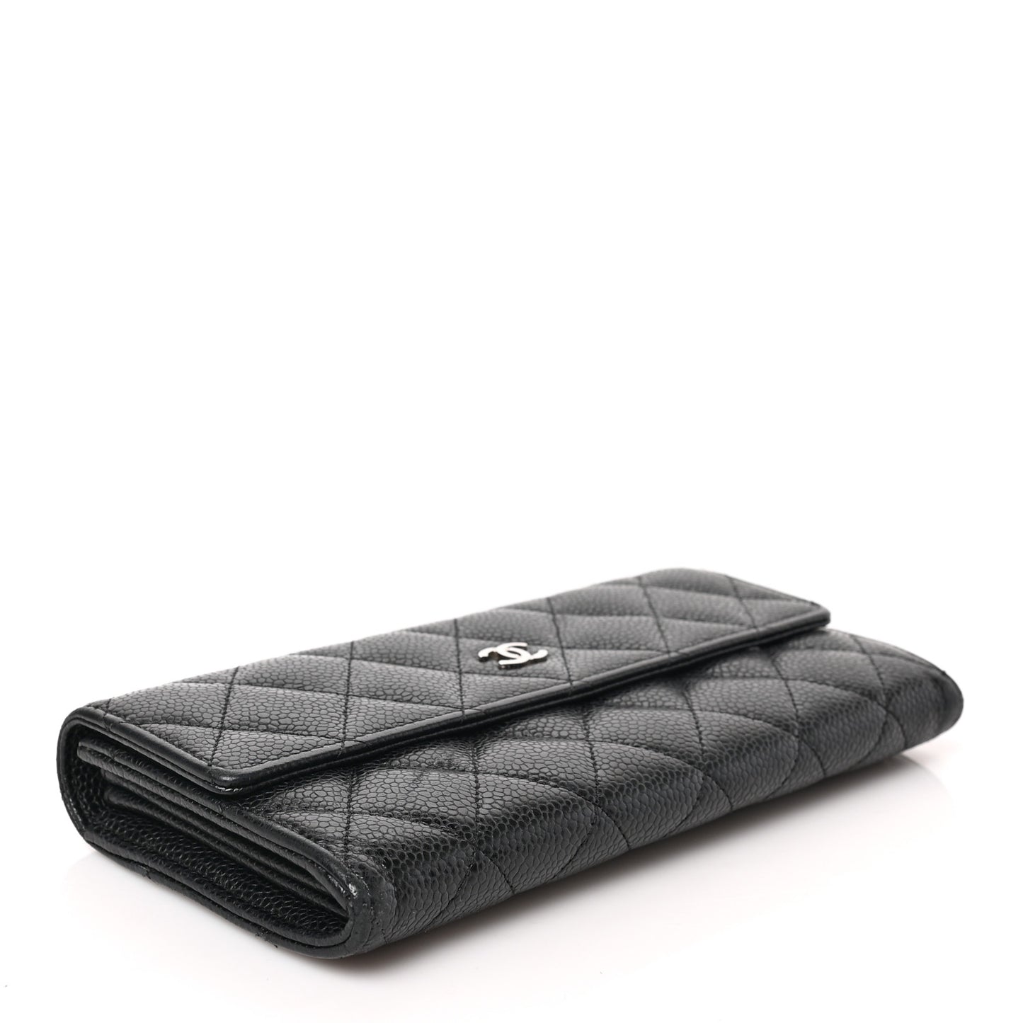 Caviar Quilted Large Gusset Flap Wallet Black