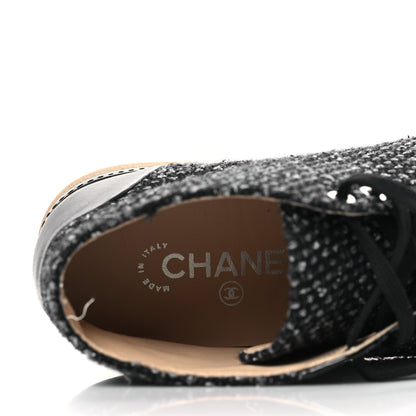 Chanel Tweed Calfskin Patent CC Lace Up Short Boots 42 Black Grey Dark Navy 7 of 8