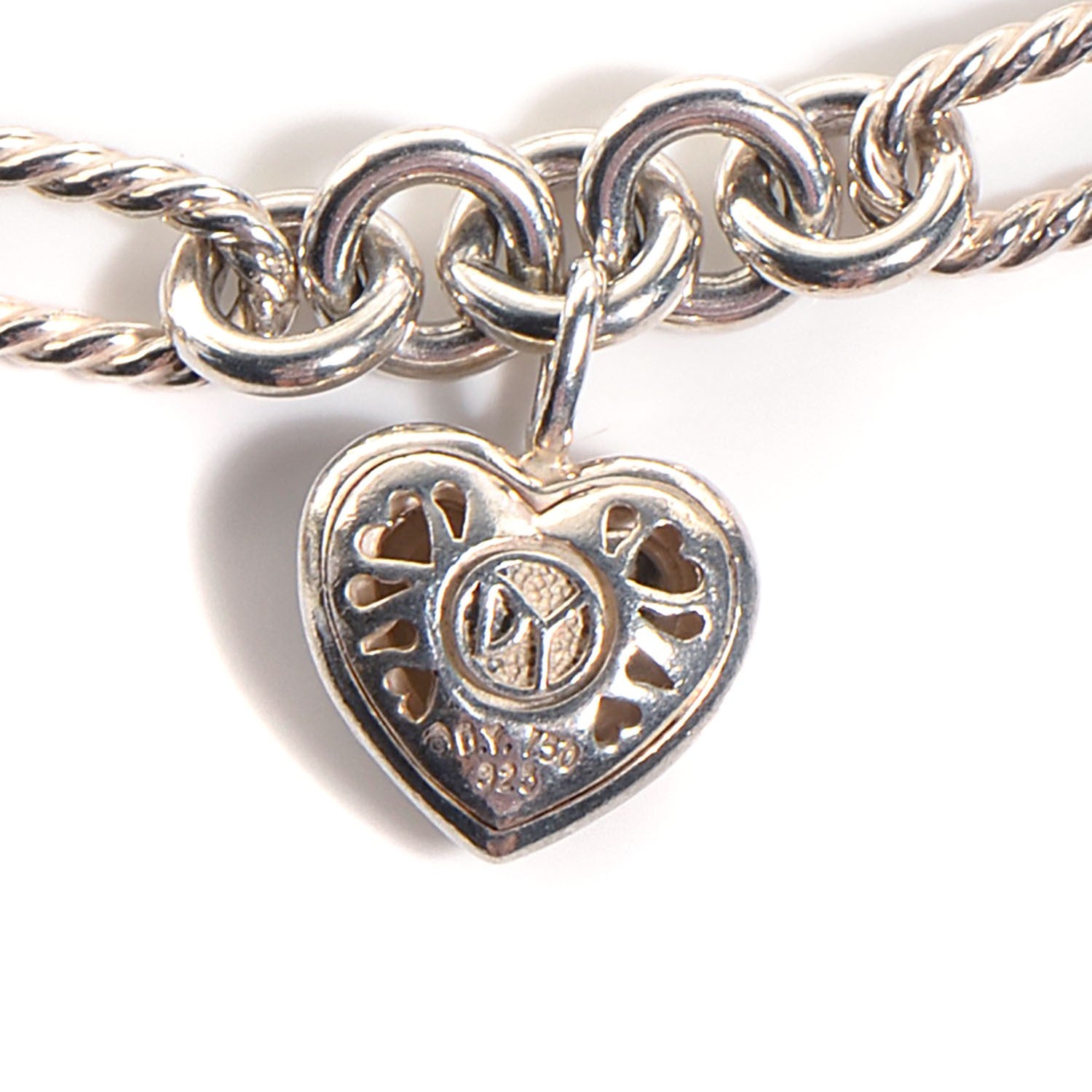 David Yurman Sterling Silver 18K Yellow Gold Cable Heart 5 Charm Bracelet 3 of 5