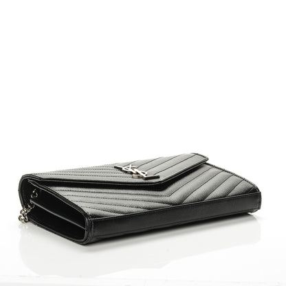 Saint Laurent Grain De Poudre Matelasse Chevron Monogram Chain Wallet Black 4 of 7