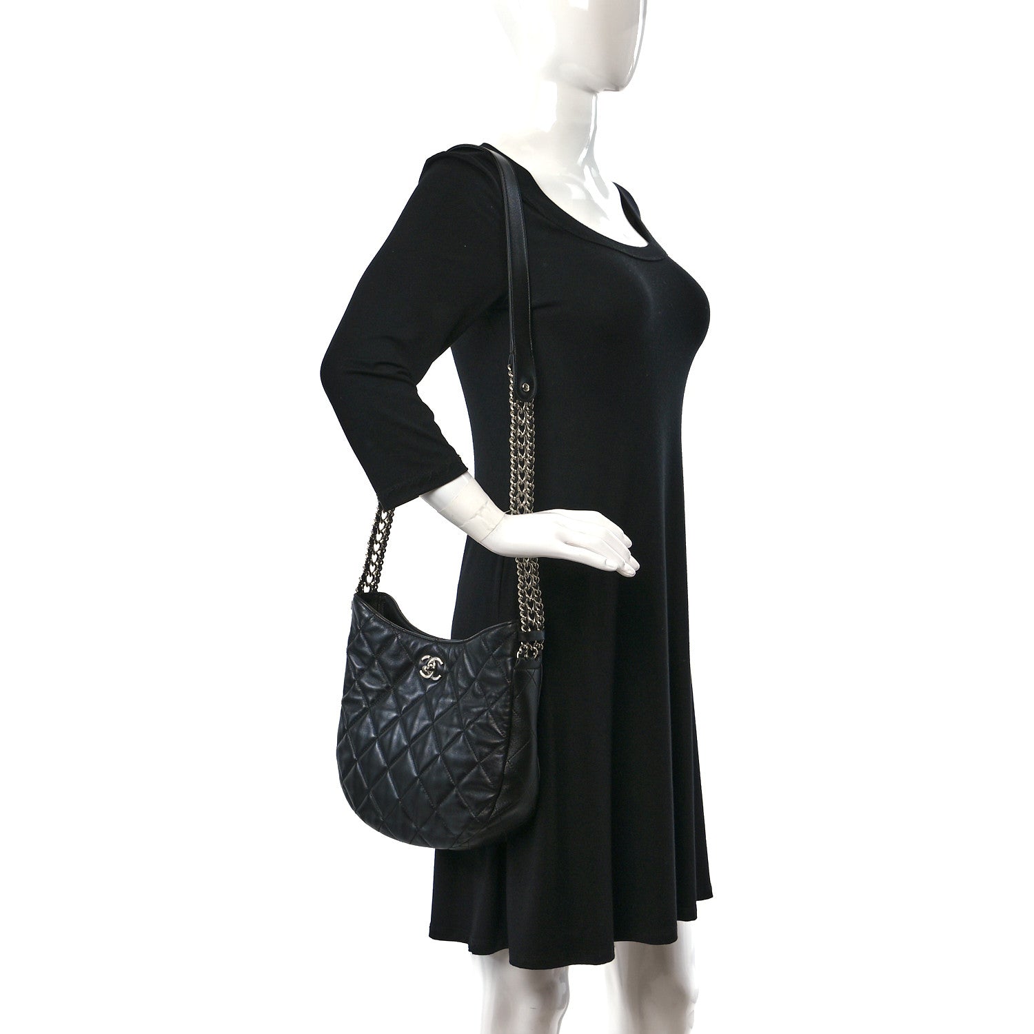 Chanel Lambskin Chain Rows Quilted Chain Hobo Black 2 of 9
