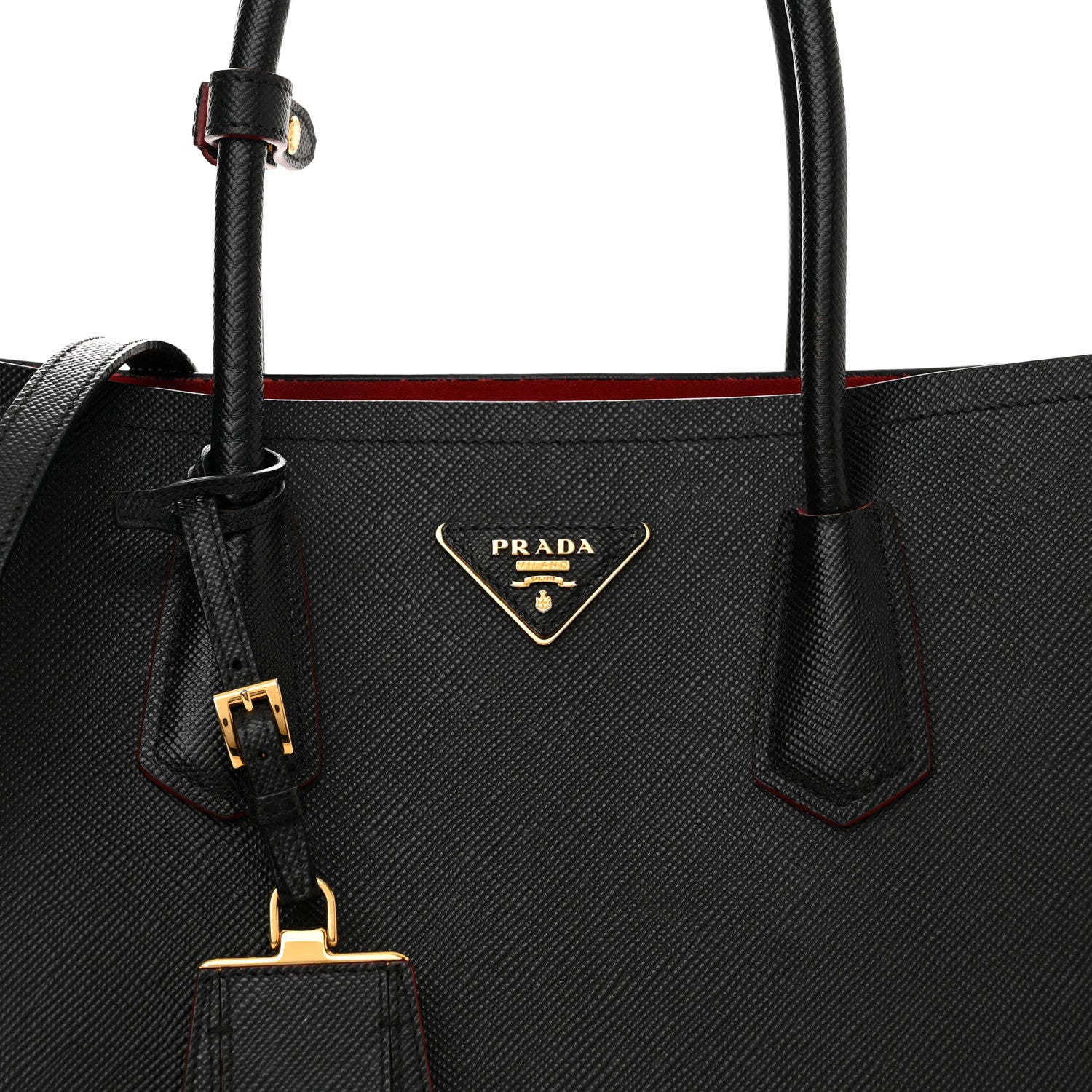 Prada Saffiano Cuir Medium Double Bag Black Fuoco 8 of 17