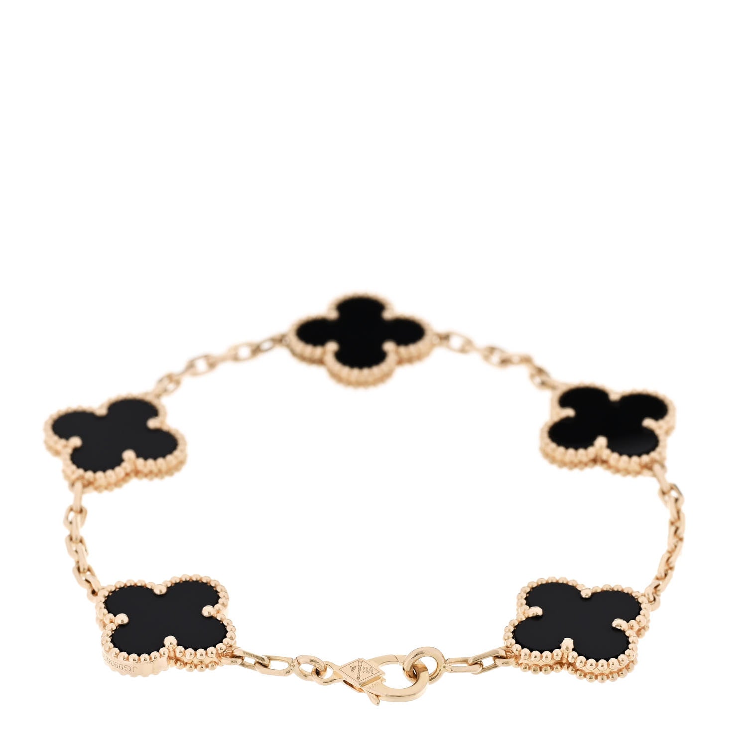Van Cleef & Arpels 18K Yellow Gold Black Onyx 5 Motifs Vintage Alhambra Bracelet 2 of 6