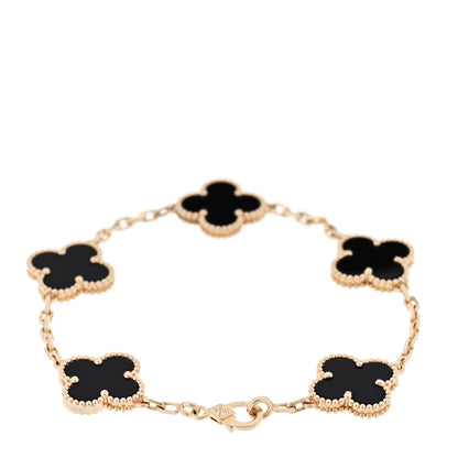 Van Cleef & Arpels 18K Yellow Gold Black Onyx 5 Motifs Vintage Alhambra Bracelet 2 of 6