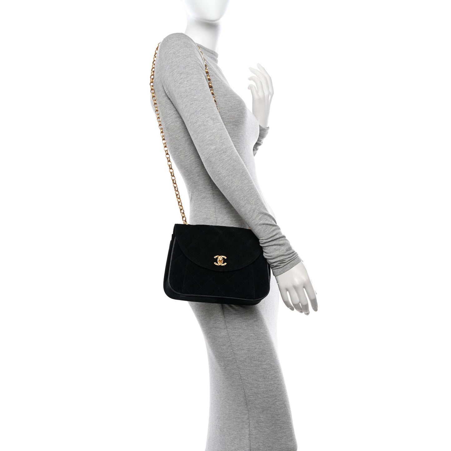 Suede Quilted Small Single Flap Black