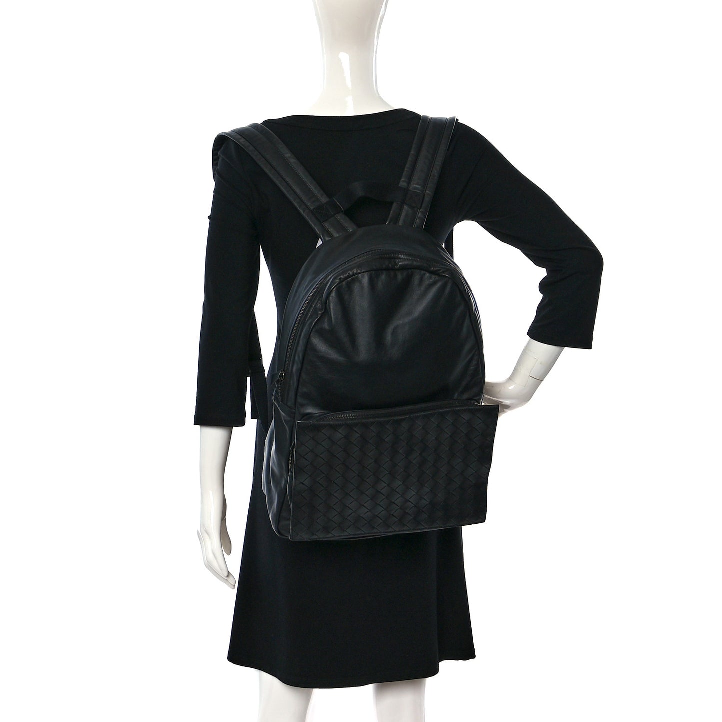 Smooth Calfskin Intrecciato Backpack Black