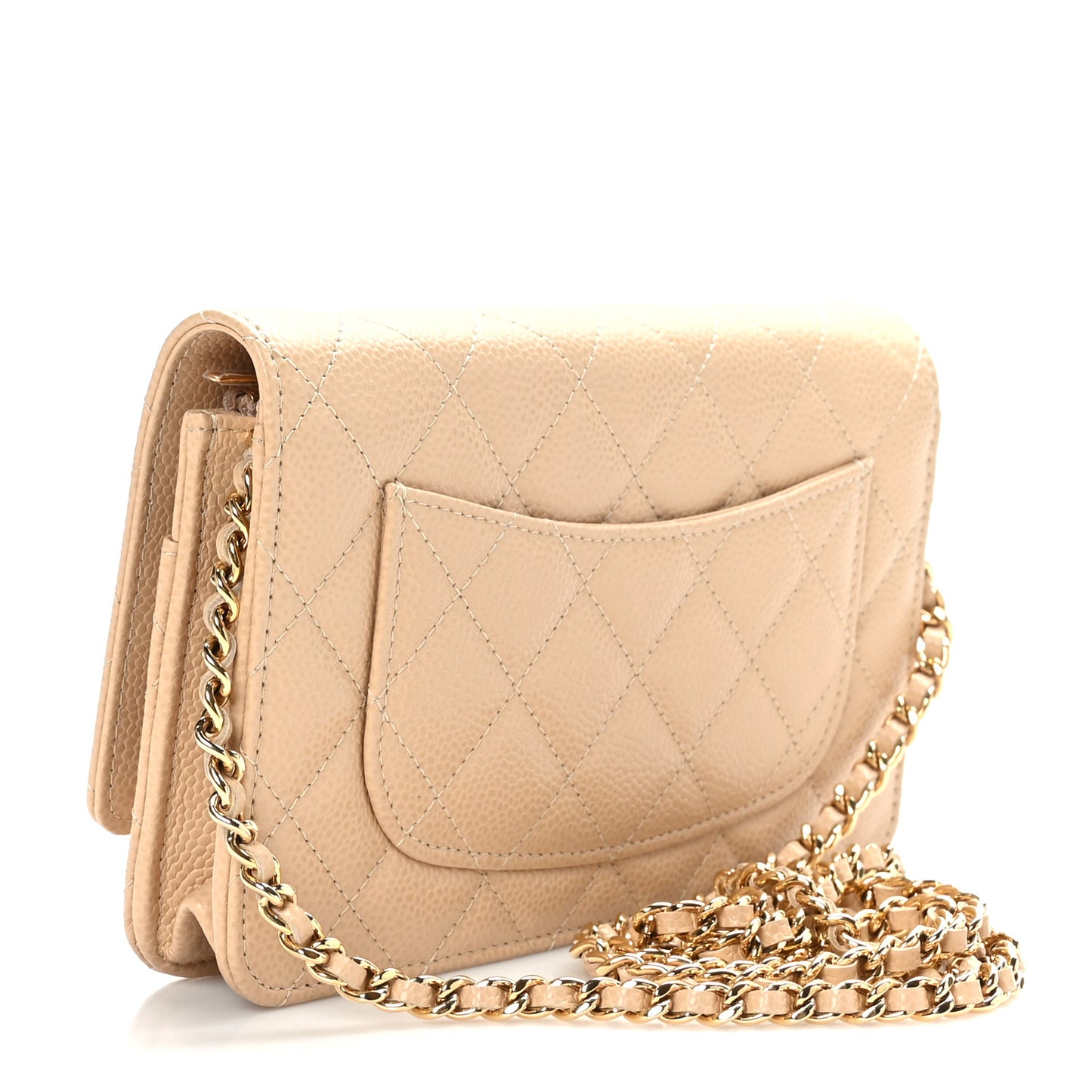 Caviar Quilted Wallet On Chain WOC Beige