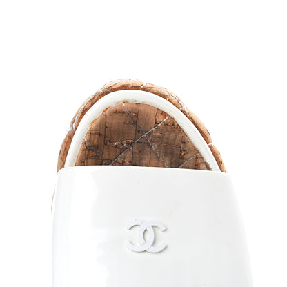 Chanel Patent Cork Quilted CC Wedge Sandals 37 White 9 of 14