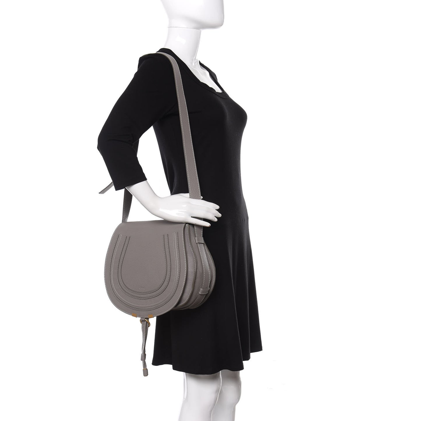Calfskin Medium Marcie Round Crossbody Bag Cashmere Grey