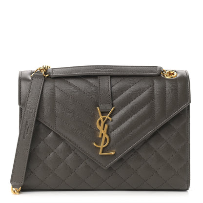Saint Laurent Grain De Poudre Textured Mixed Matelasse Medium Triquilt Monogram Satchel Vert Kaki 1 of 7