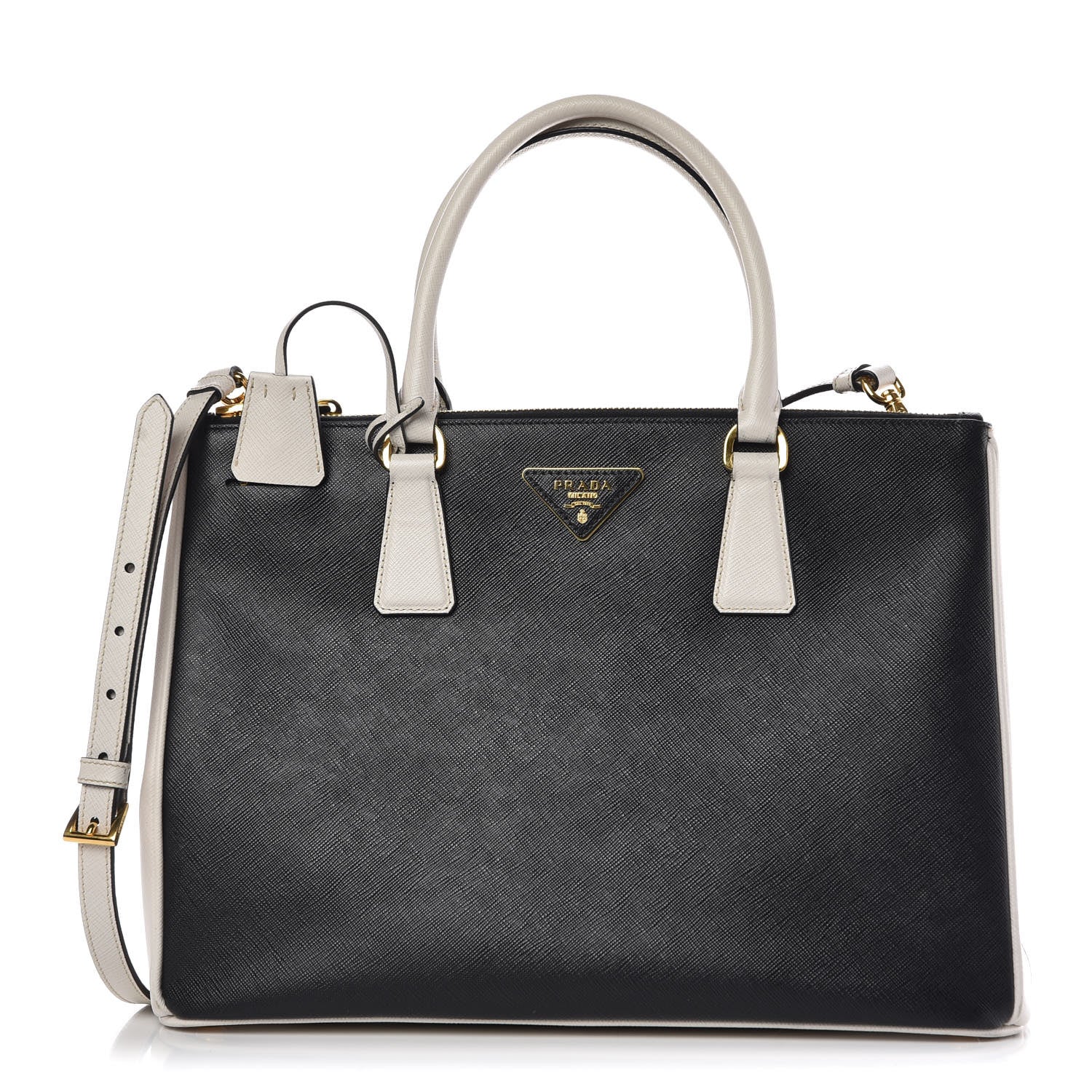 Prada Saffiano Lux Bi-Color Medium Galleria Double Zip Tote Black White 1 of 10