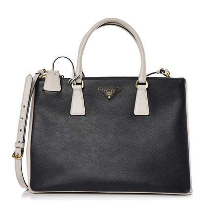 Prada Saffiano Lux Bi-Color Medium Galleria Double Zip Tote Black White 1 of 10