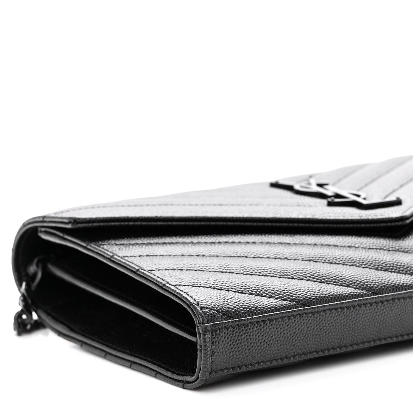 Grain De Poudre Matelasse Chevron Monogram Monochrome Chain Wallet Black