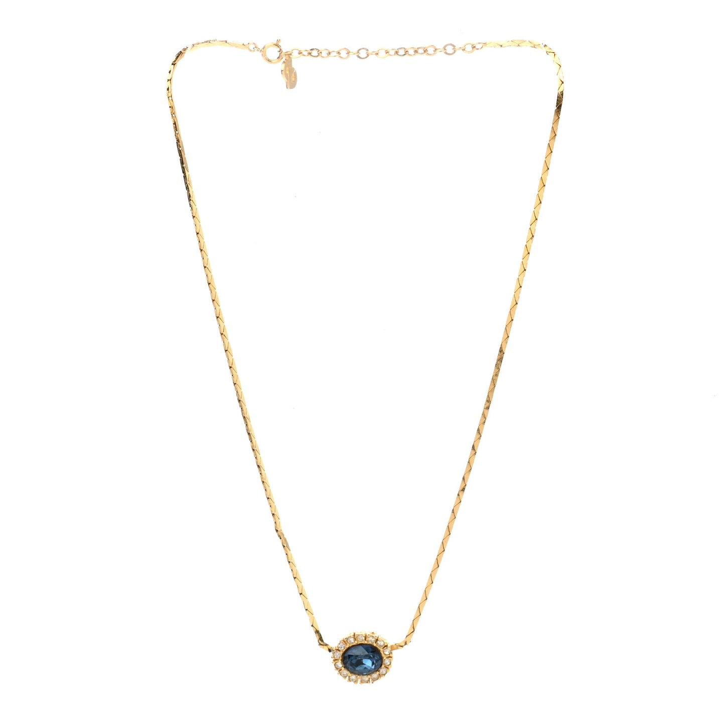 Crystal Chain Necklace Gold Blue