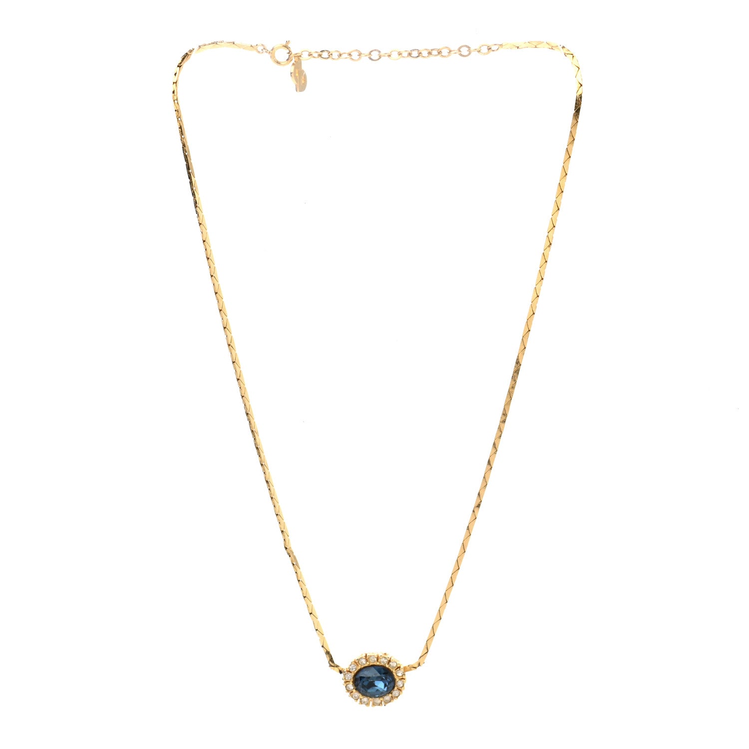 Christian Dior Crystal Chain Necklace Gold Blue 3 of 6