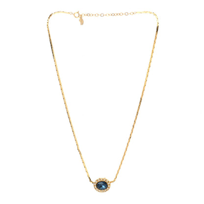 Christian Dior Crystal Chain Necklace Gold Blue 3 of 6