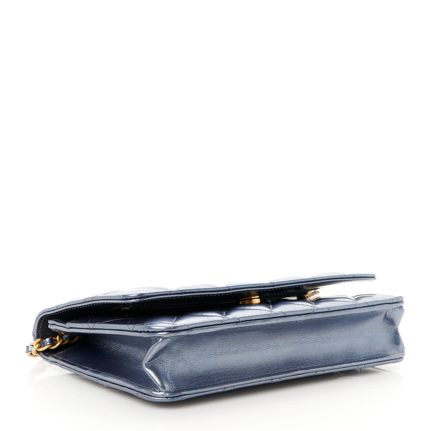Chanel Metallic Lambskin Wallet On Chain WOC Dark Blue 4 of 12