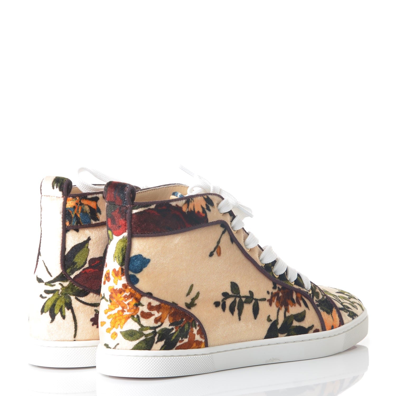 Christian Louboutin Velvet Floral Bip Bip Orlato High Top Flat Sneakers 35.5 Beige 4 of 11