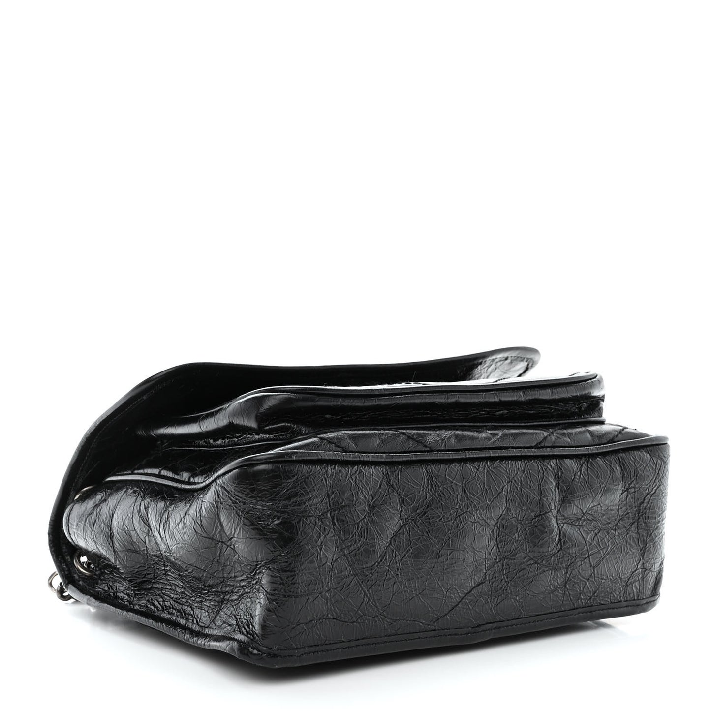 Crinkled Calfskin Matelasse Monogram Medium Niki Chain Satchel Black