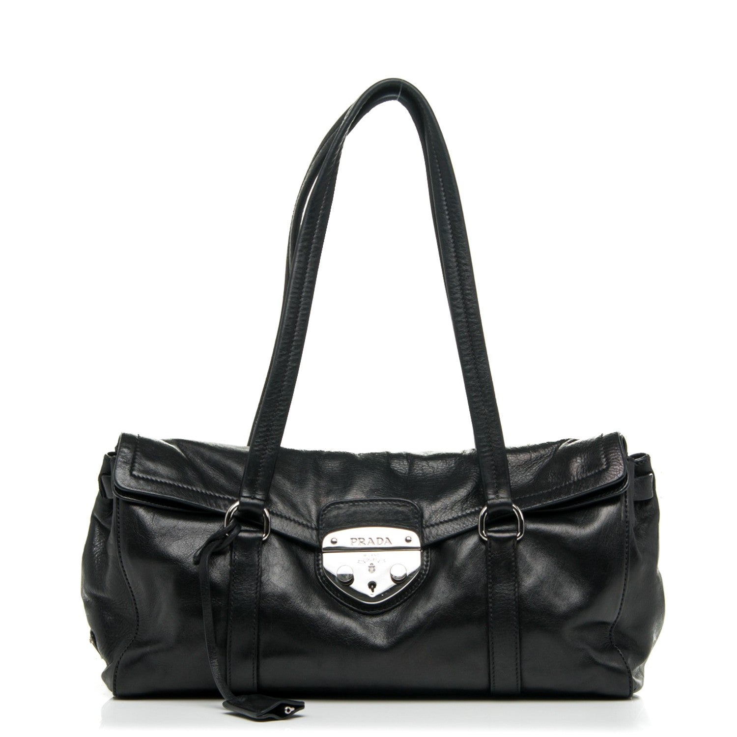 Prada Royal Calf Easy Foldover Pushlock Satchel Black 1 of 8