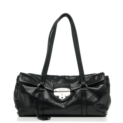 Prada Royal Calf Easy Foldover Pushlock Satchel Black 1 of 8