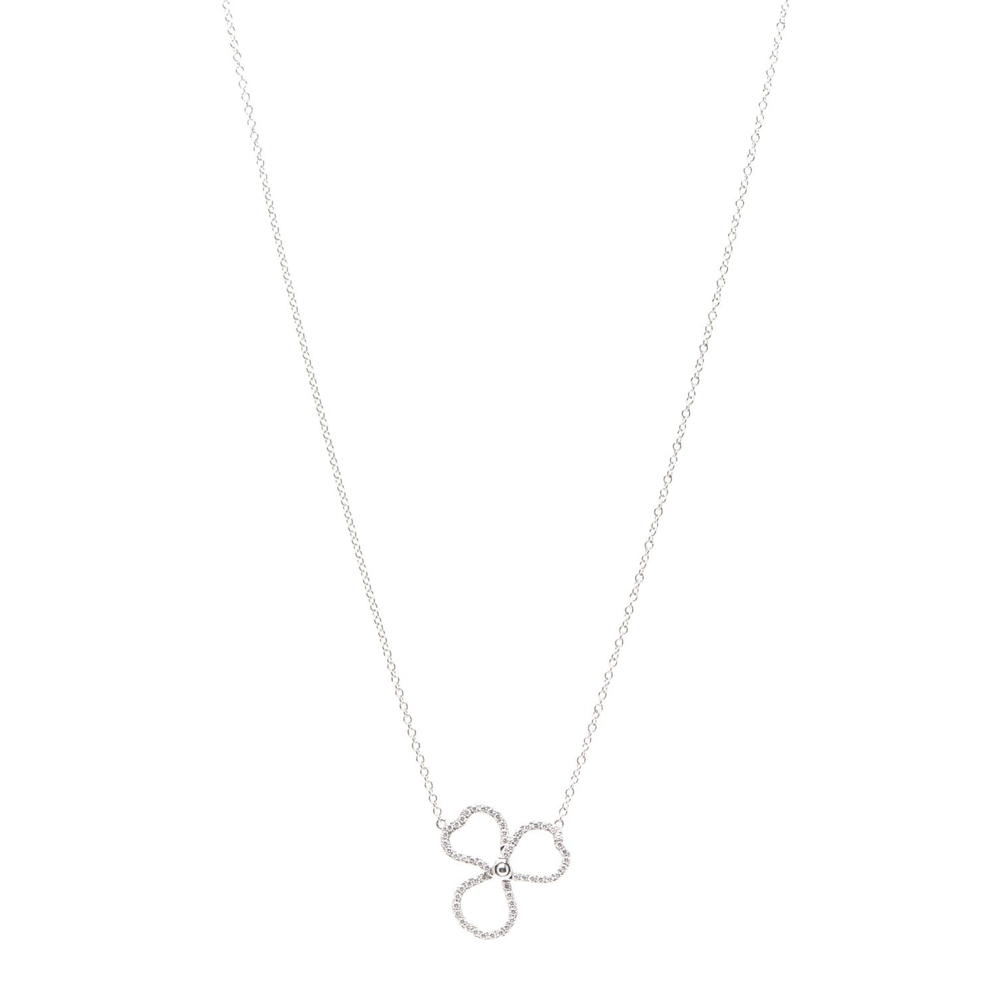 Platinum Diamond Small Paper Flowers Pendant Necklace