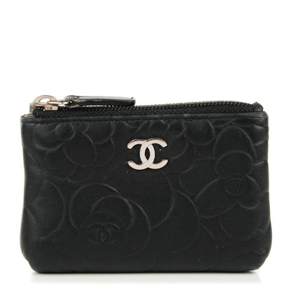 Chanel Lambskin Camellia Embossed Key Holder Case Black 1 of 9