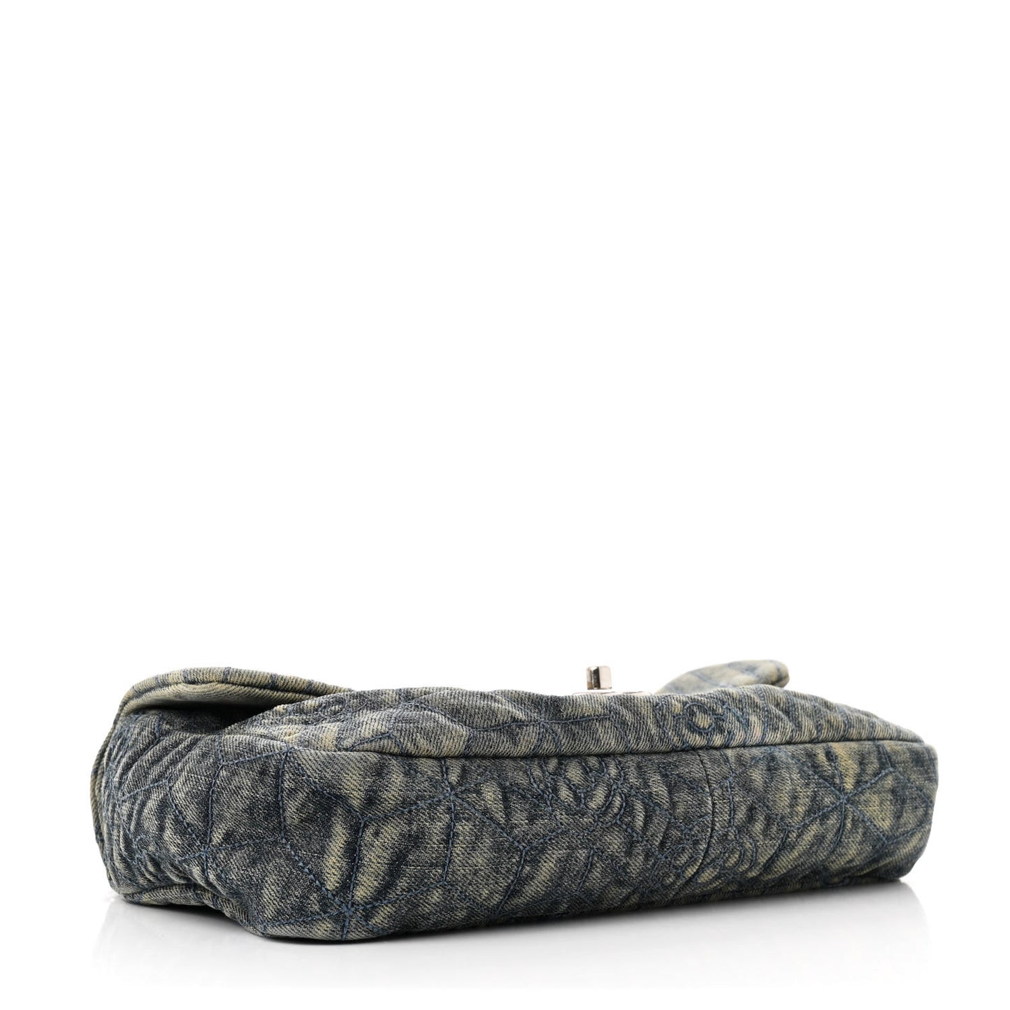 Denim Quilted Camellia Embroidered Medium Flap Blue