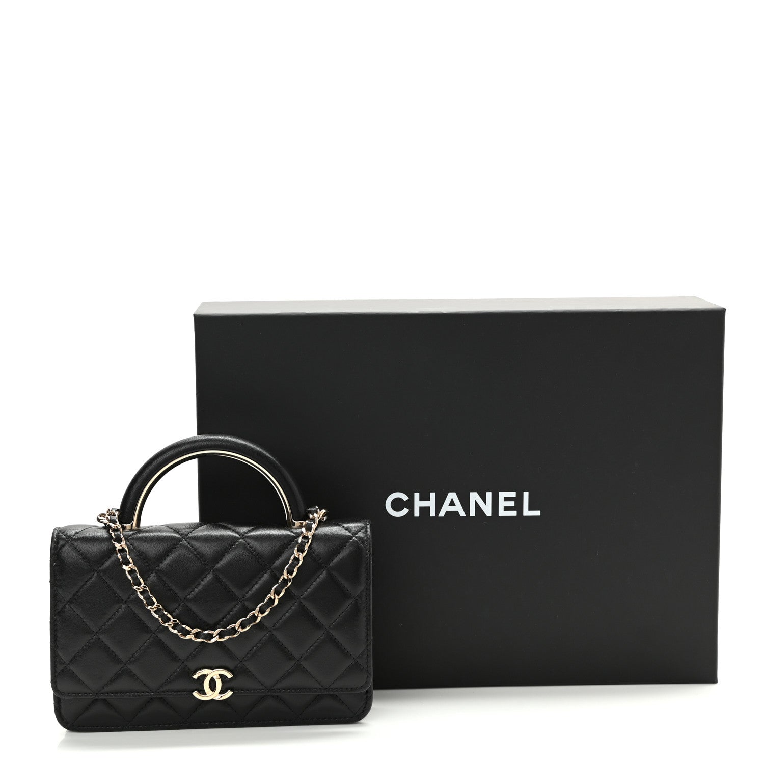 Chanel Lambskin Quilted Top Handle Wallet On Chain WOC Black 12 of 12