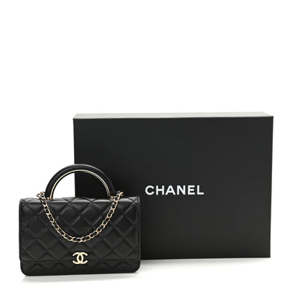 Chanel Lambskin Quilted Top Handle Wallet On Chain WOC Black 12 of 12