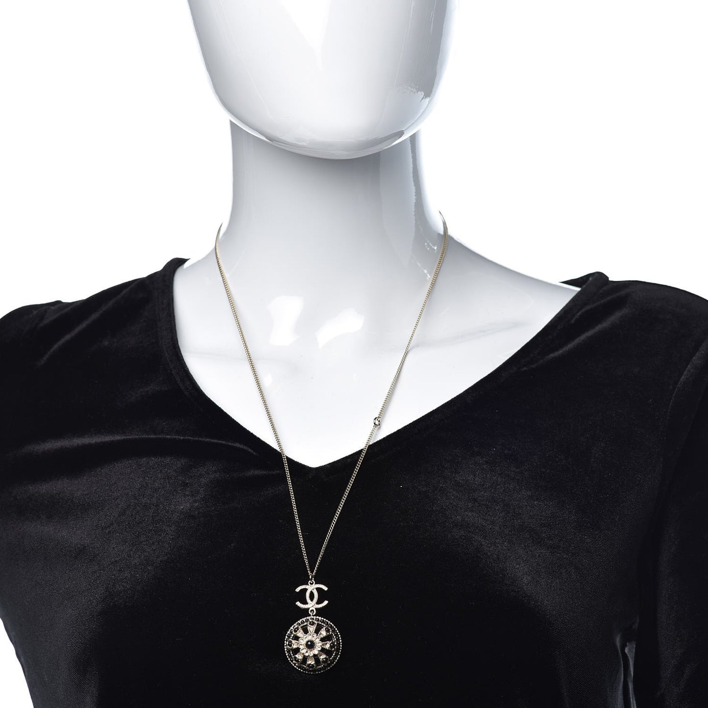 Bead Enamel CC Pendant Necklace Black Gold