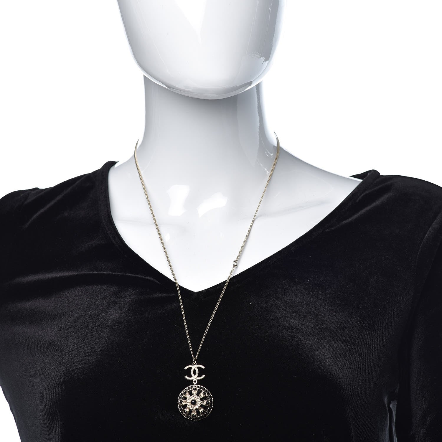 Chanel Bead Enamel CC Pendant Necklace Black Gold 2 of 6
