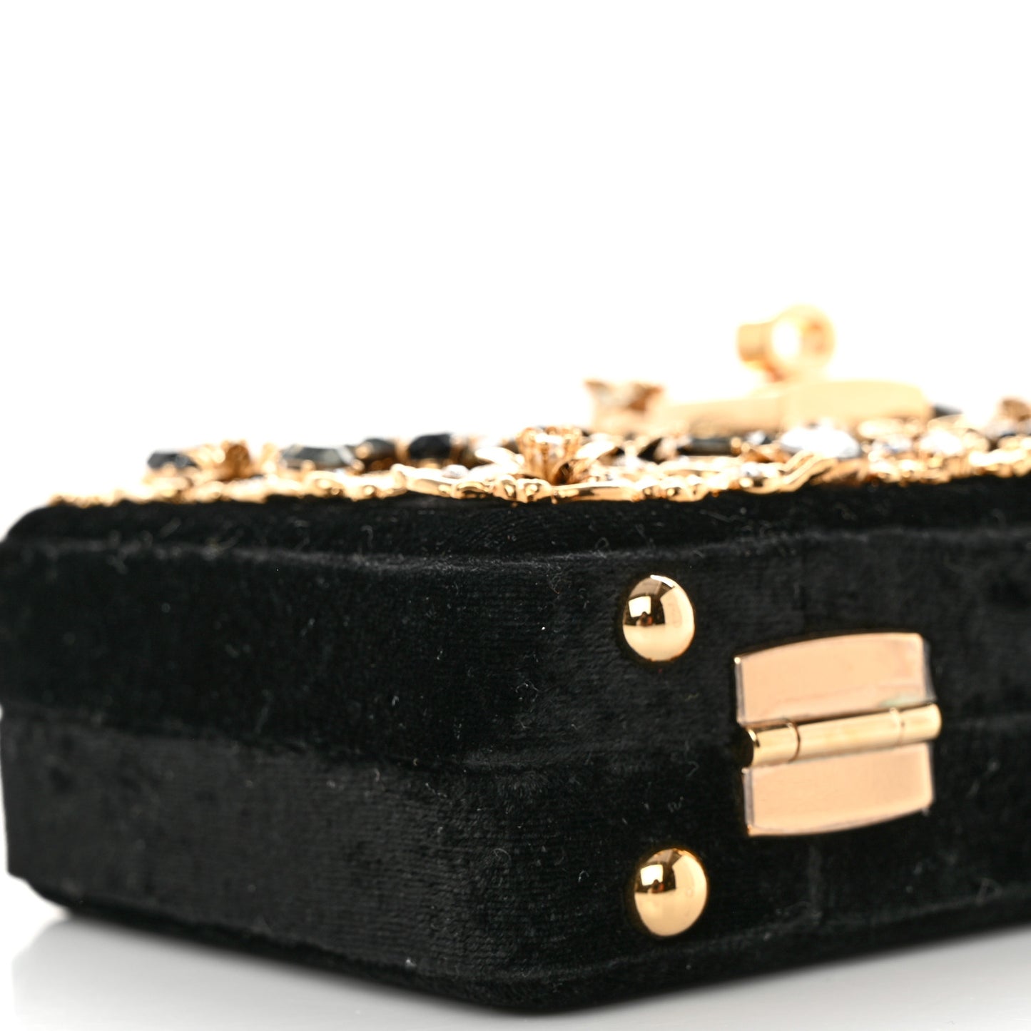 Velvet Crystal Floral Dolce Box Clutch Black